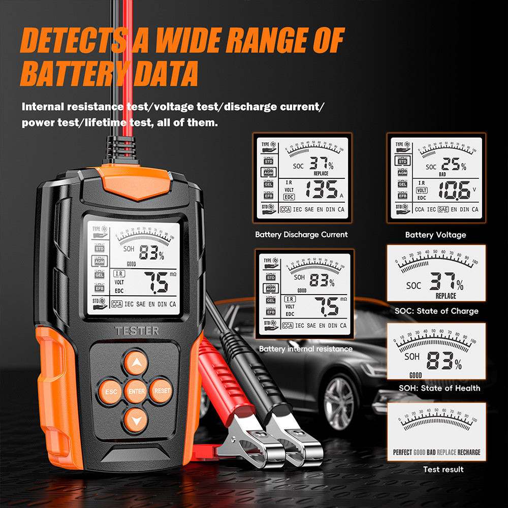 Car Battery Tester 12V 24V Gel AGM Wet Battery Analyzer Charging Diagnostic Test