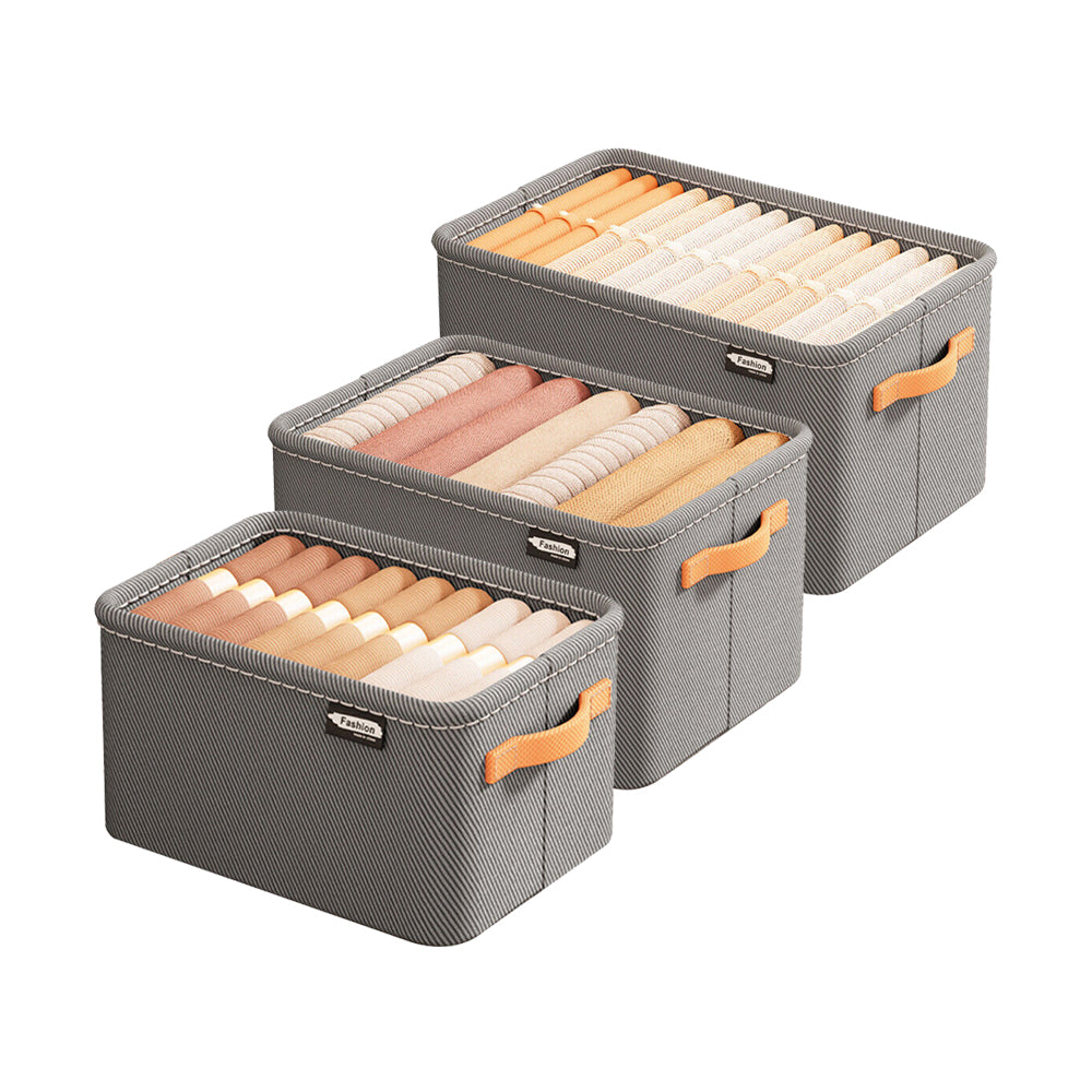 3Pcs Clothing Storage Box Steel Frame Drawer Organizer with Handles