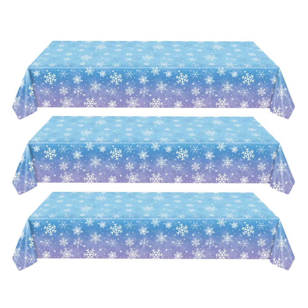 3Pcs Christmas Snowflake Tablecloth Winter Wonderland Table Cover