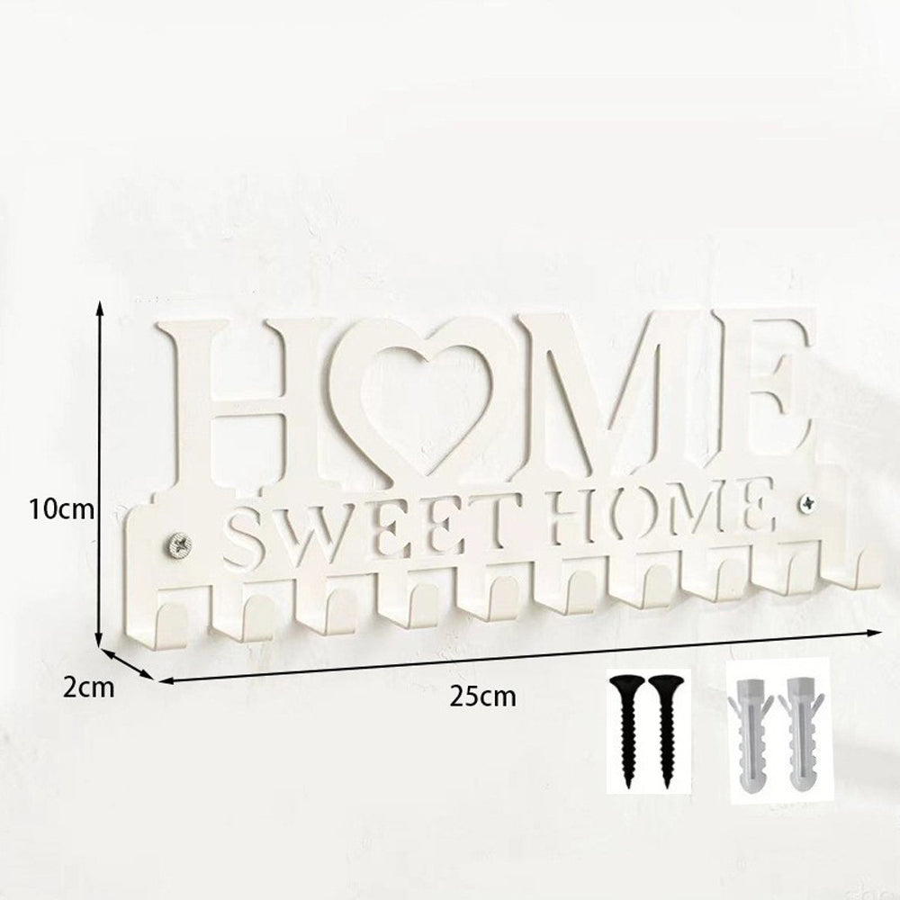 10 Hook Iron Wall Mounted Key Holder Door Back Hanging Storage Rack