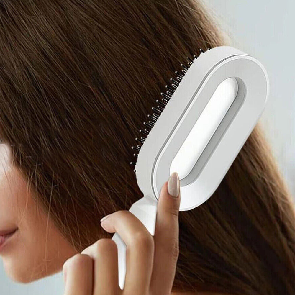 2Pcs Self Cleaning Hair Brush for Women Cleaning Massage Hair Comb with Holder