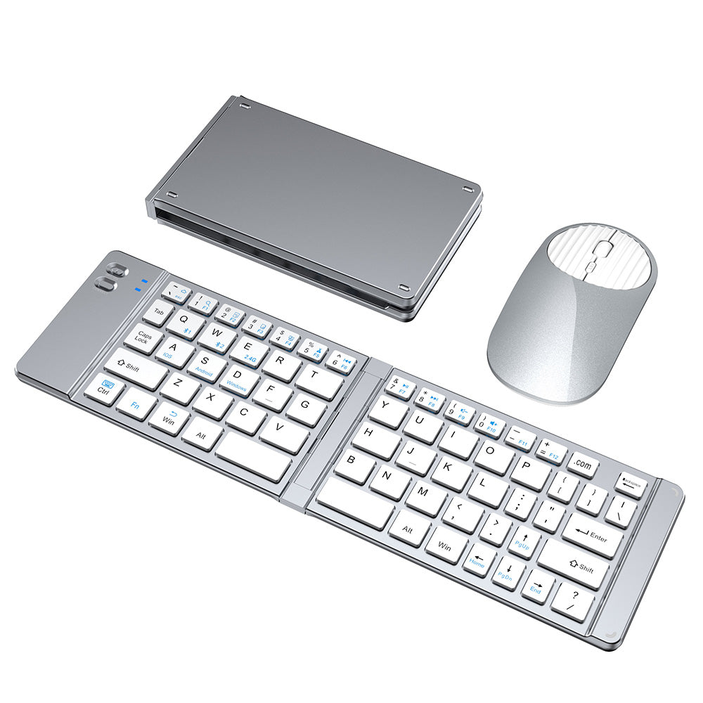 Foldable Wireless Keyboard Mouse Set Tri-Mode Bluetooth 2.4G Rechargeable