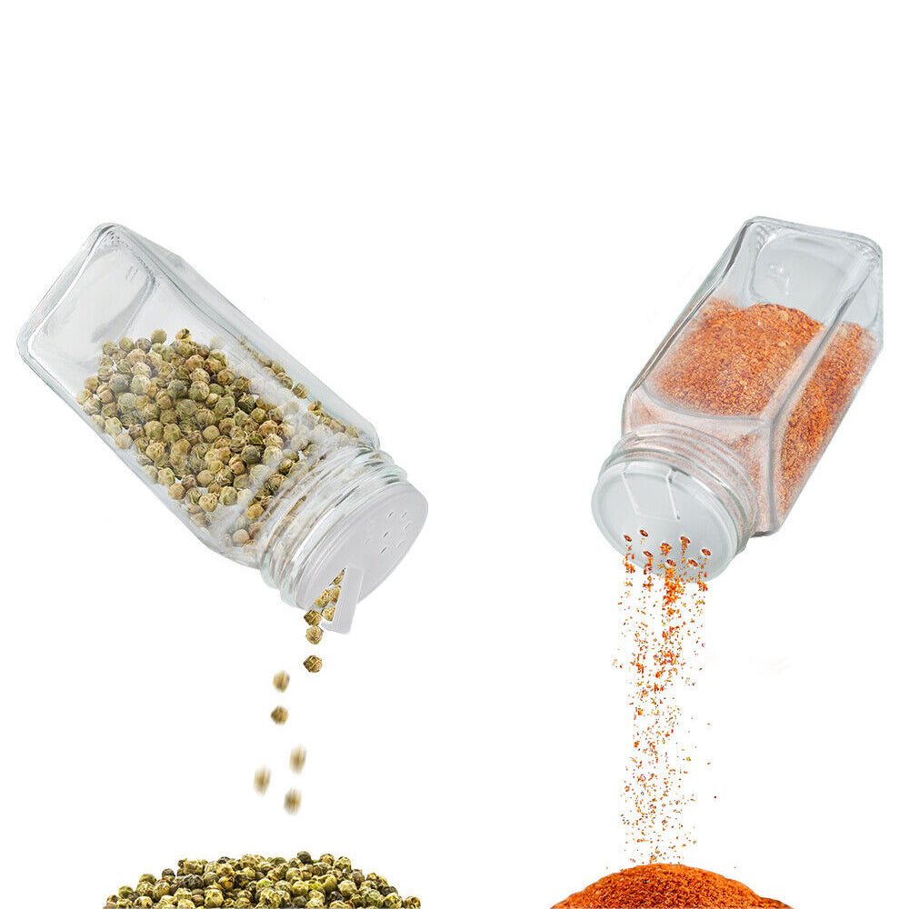 Clear Square Spice Storage Glass Jar Kit with Lid