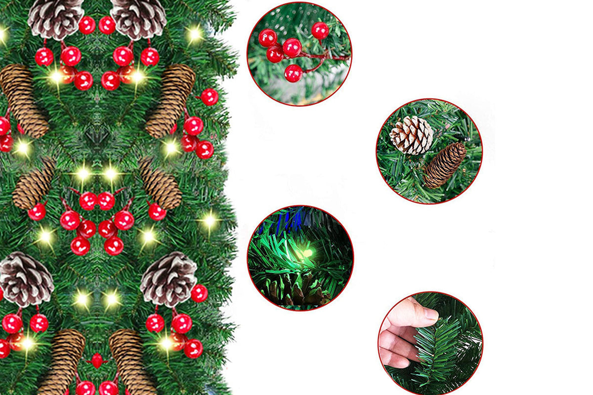 270cm Christmas Garland with Warm White LED Lights for Home Outdoor Fireplace Mantle Porch