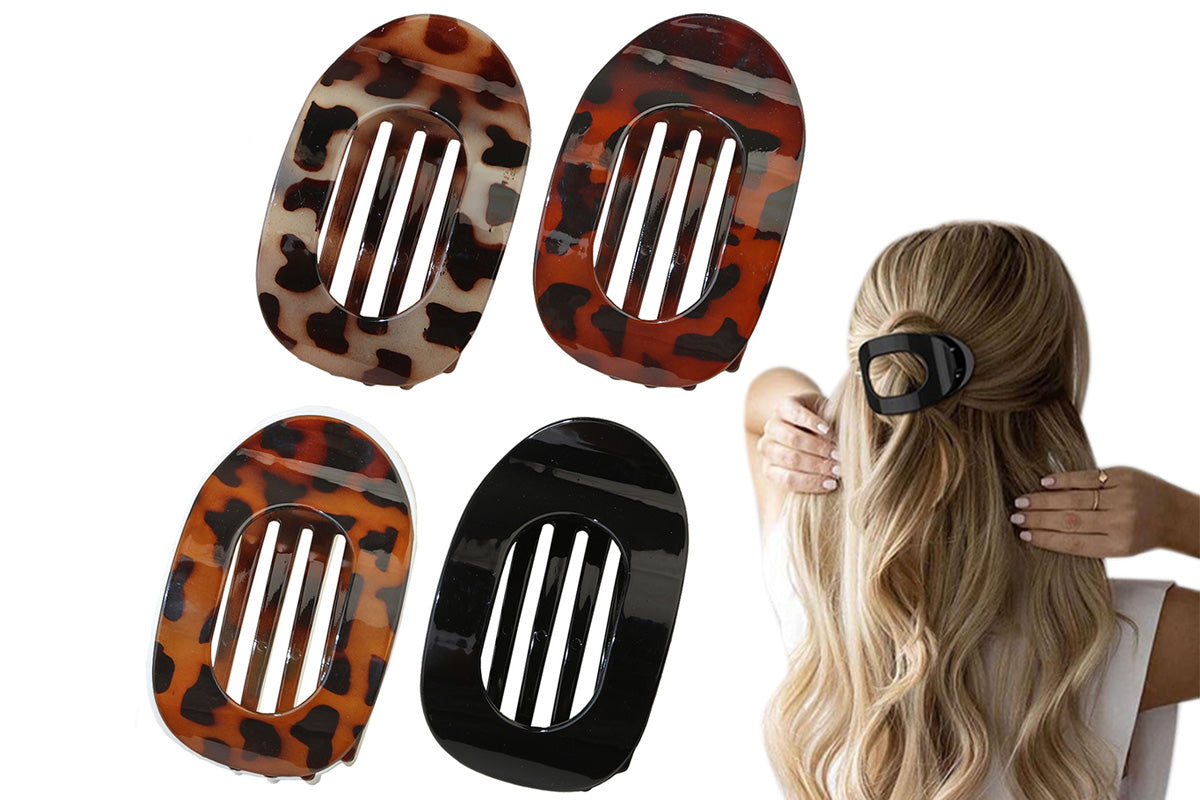 4-Piece Flat Hair Claw Clips Set for Women Strong Hold Styling