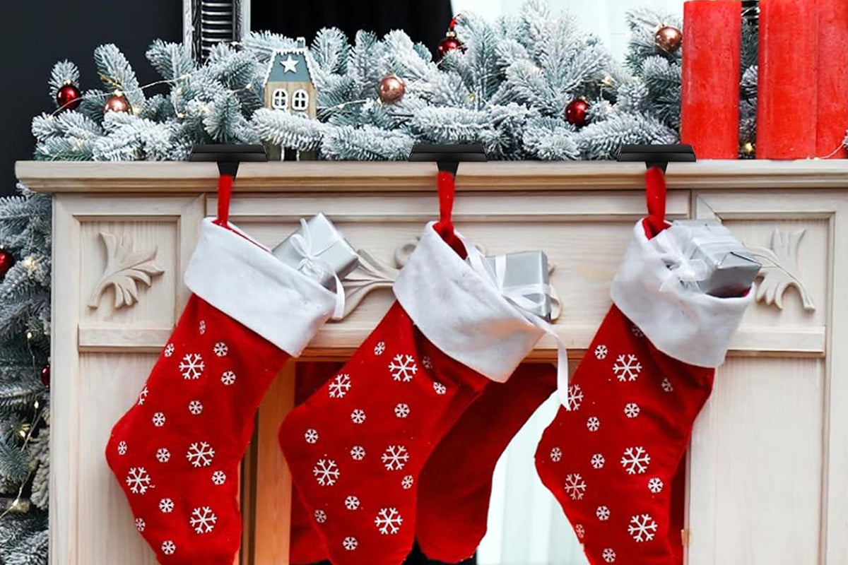 Set of 4 Metal Christmas Stocking Holders for Mantle Table Window
