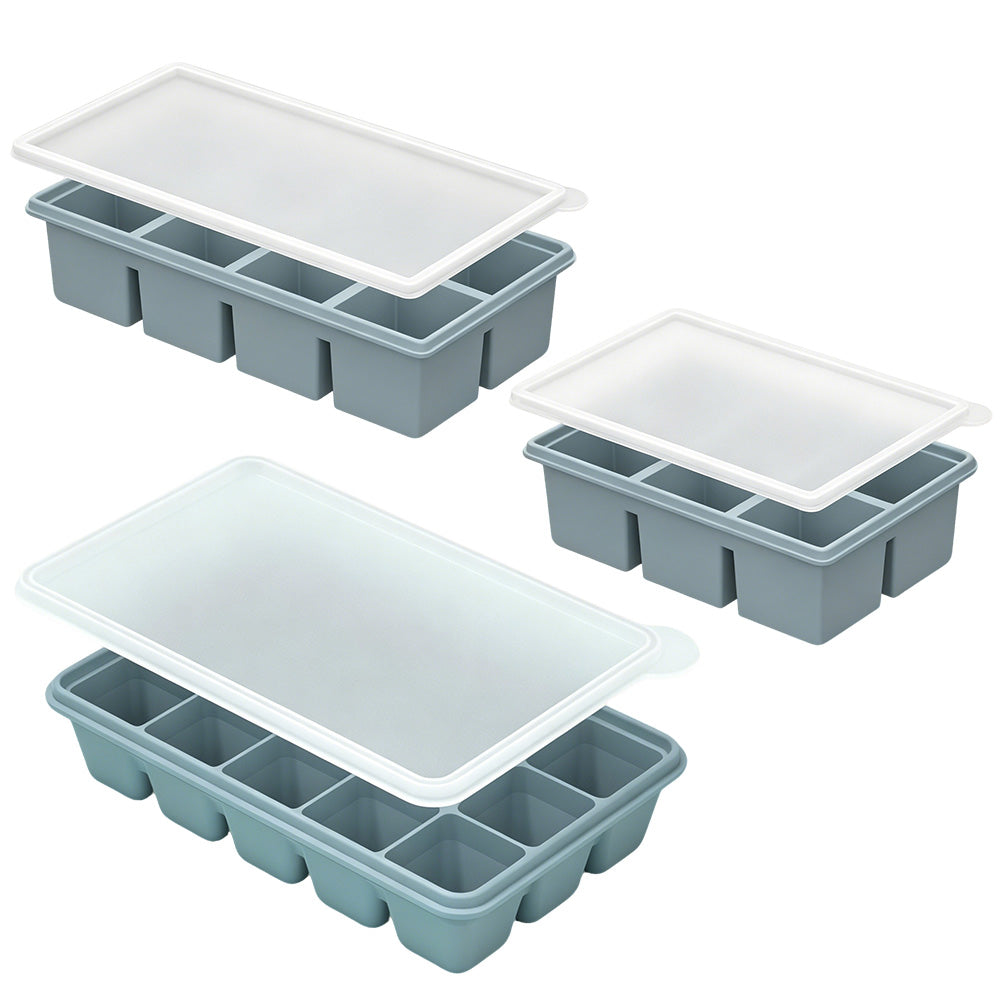 3 Pack Silicone Ice Cube Trays with Lids Large Ice Mold for Freezer