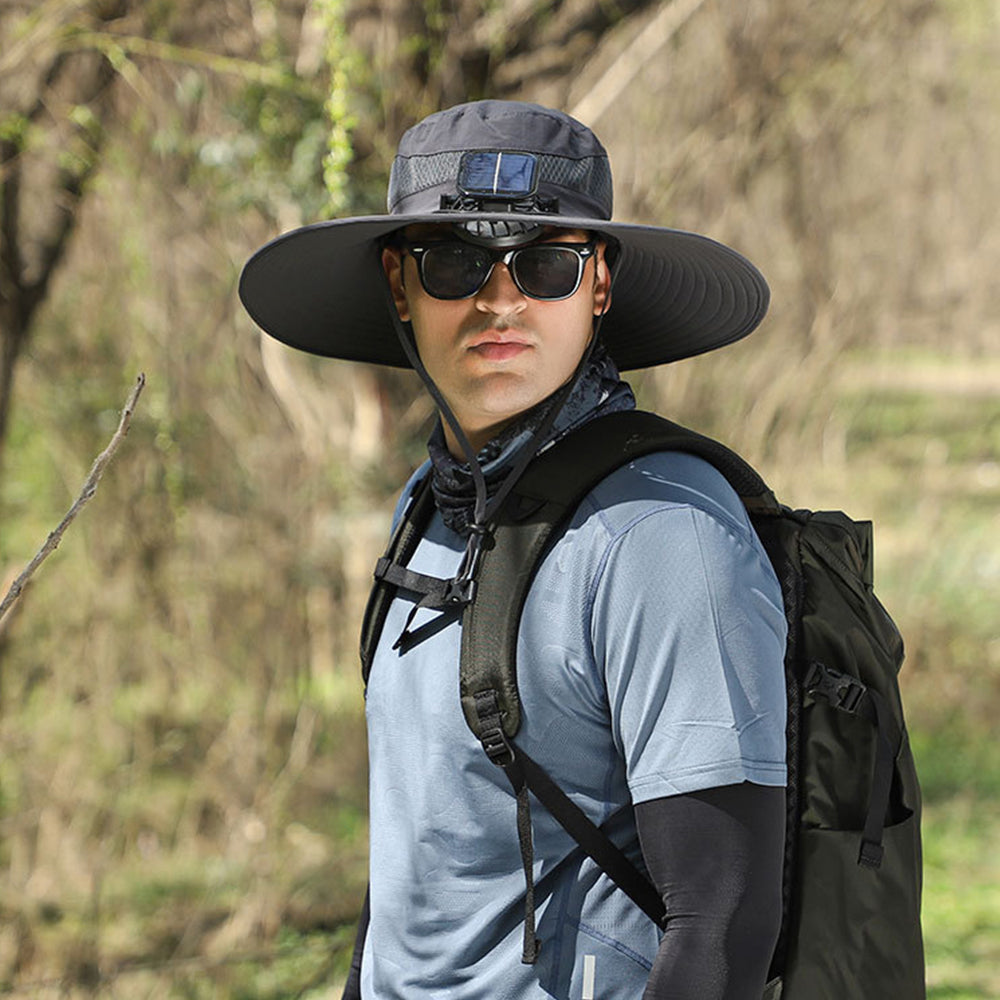 Outdoor Wide Brim Sun Hat with 2 Solar Fans Fans