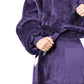 Fleece Long Blanket Hoodie with Giant Pocket and Belt Wearable Hooded Blanket