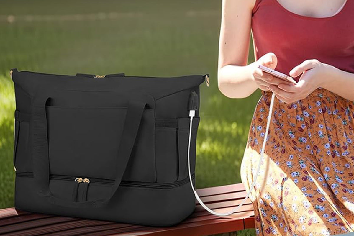 37L Women Fitness Travel Bag Waterproof Pocket USB Charging Carry On Overnight Bag
