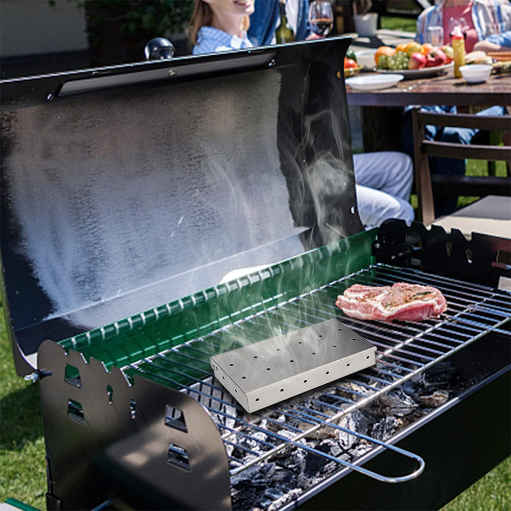 2Pcs Stainless Steel Smoking Wood Chip Barbecue Tool Box