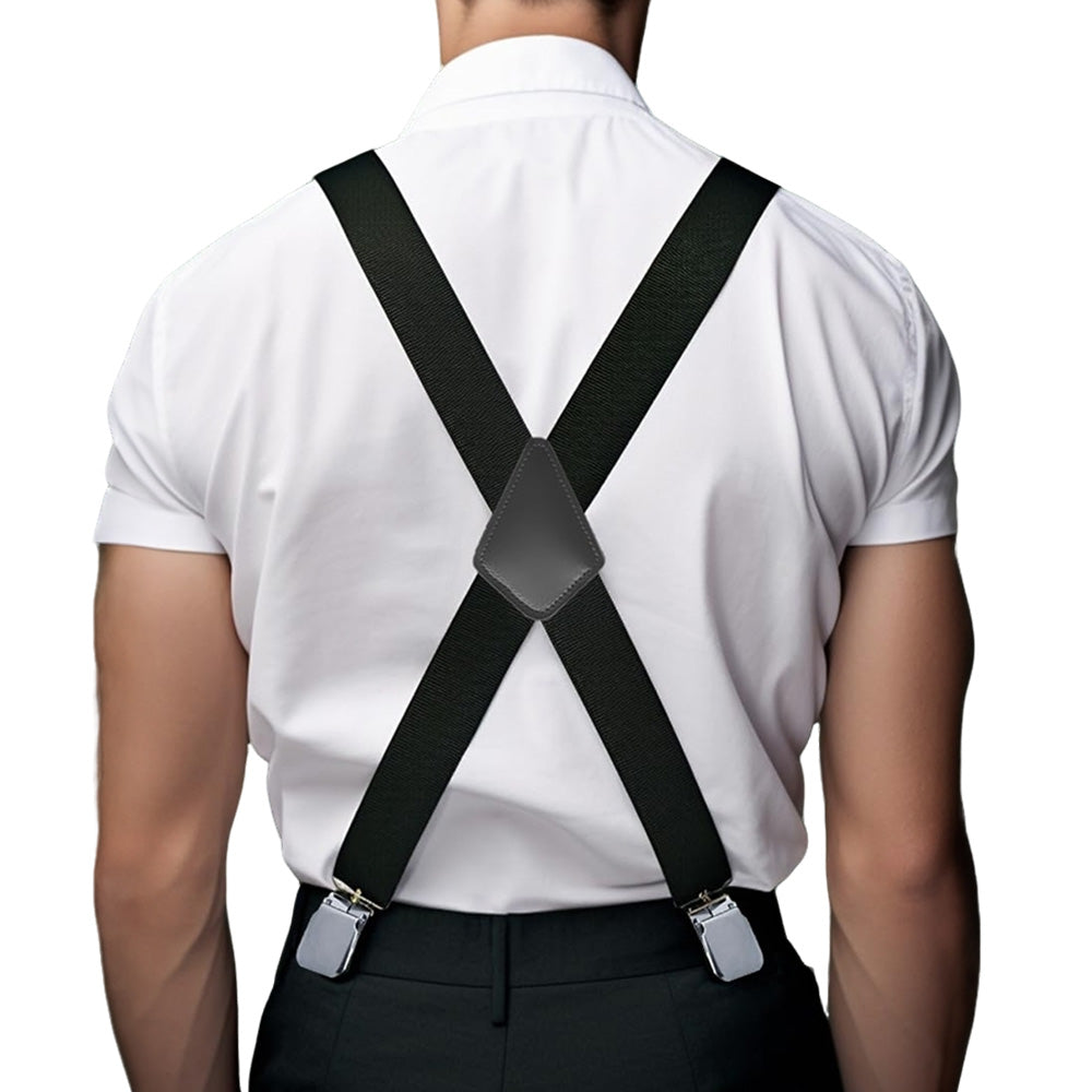 Mens X Back Elastic Suspenders with 4 Metal Clips Adjustable to 120cm