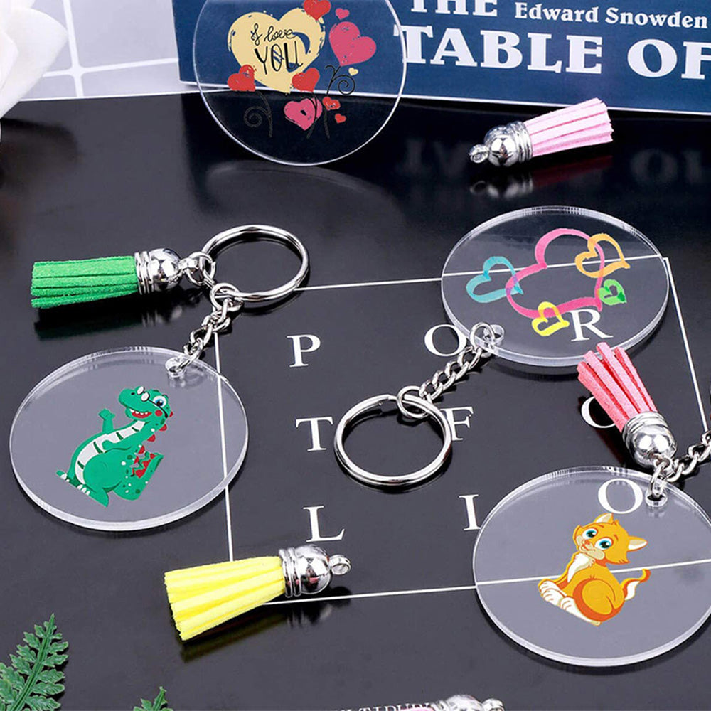 120 Piece Clear Acrylic Blank Keychain Pendant DIY Craft Set