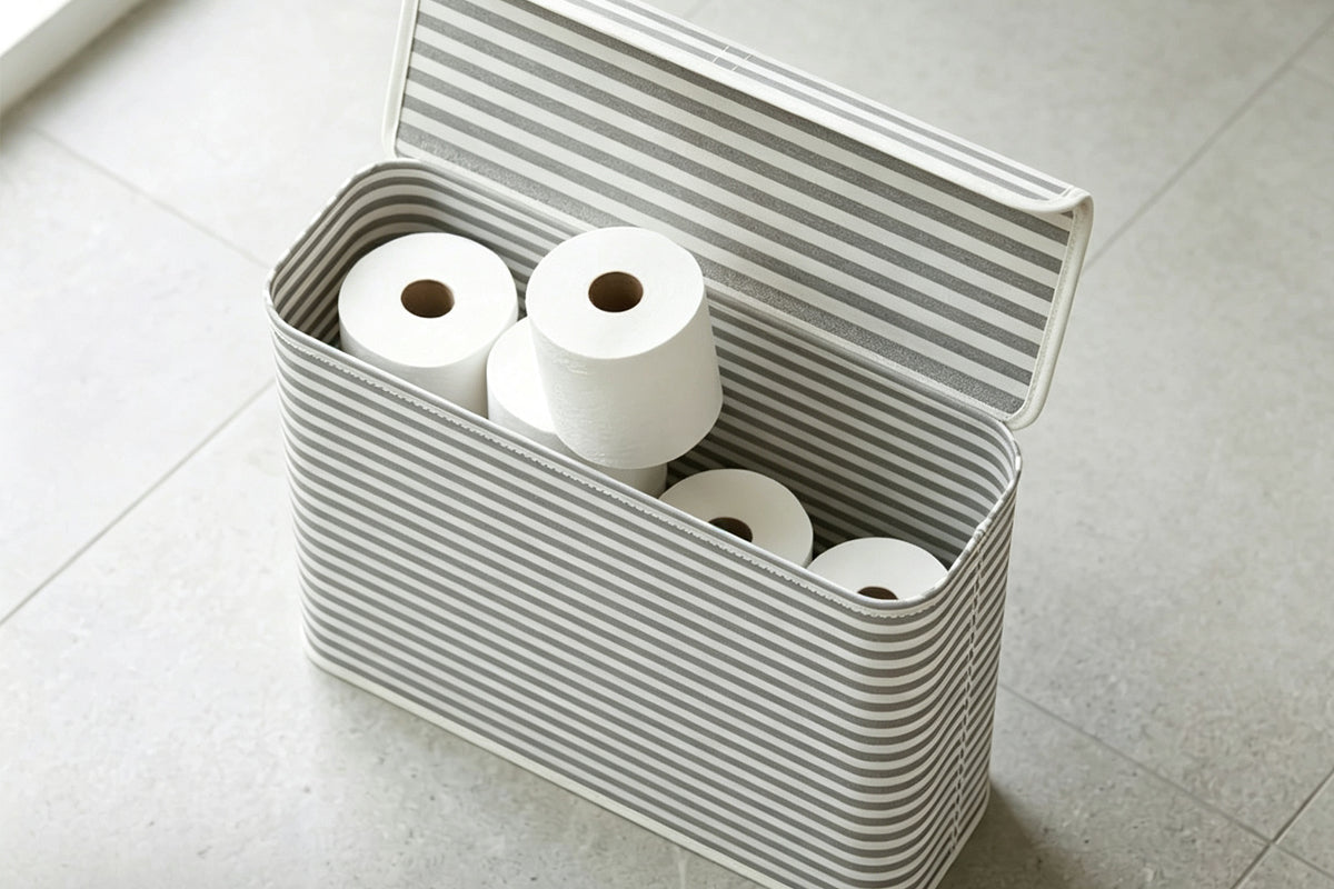 Foldable Fabric Toilet Paper Storage Bin with Lid Organizer Box for Tissue Rolls