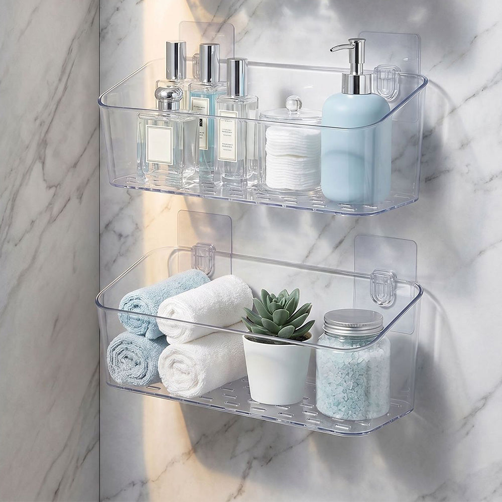 No Drill Bath Storage Wall Mounted Transparent Shower Caddy for Home