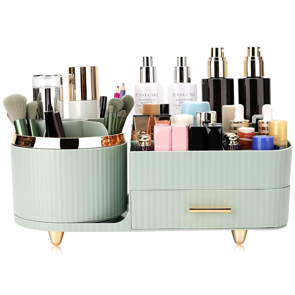 360 Degree Rotating Makeup Organizer for Brush Holder and Drawers