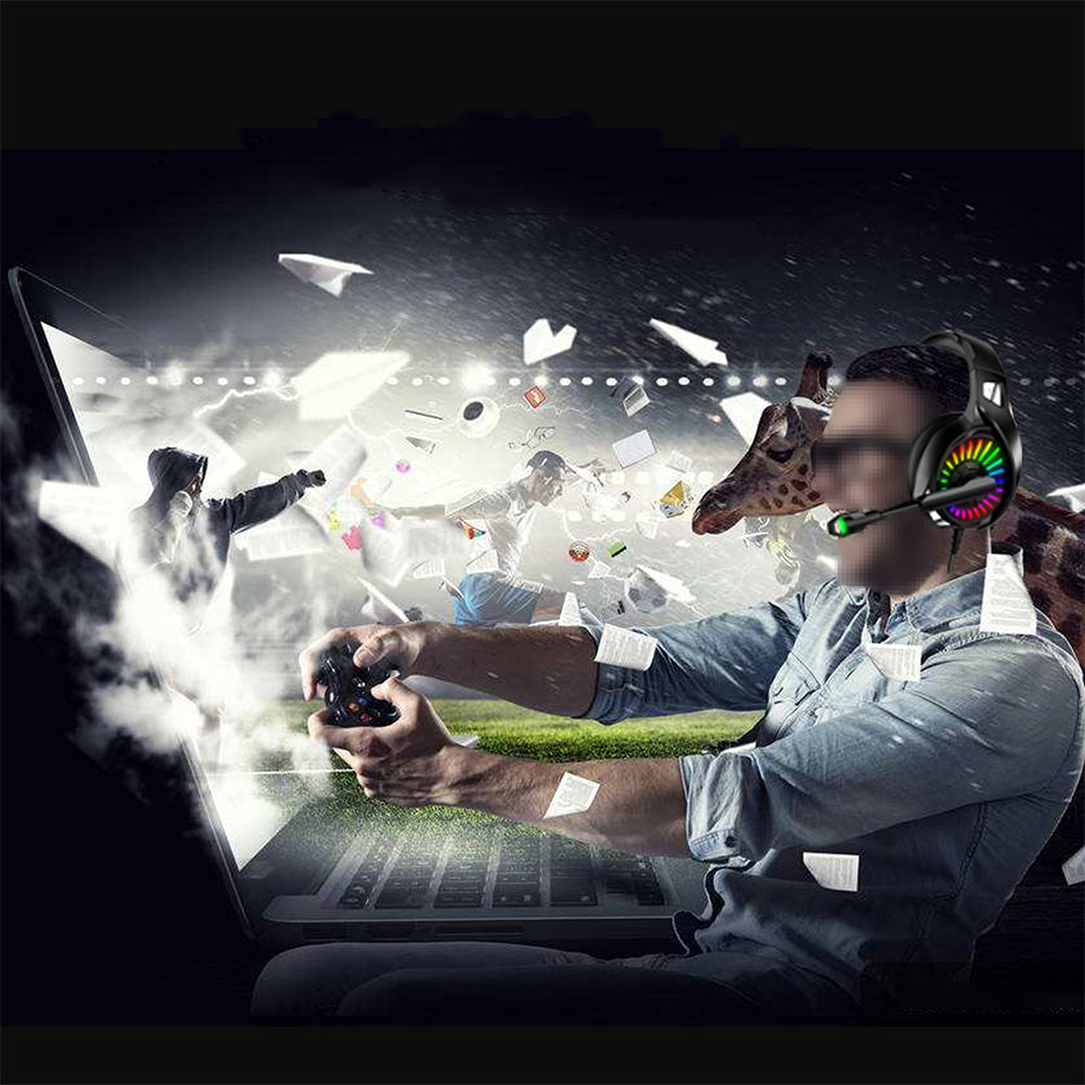 Wired Over-Ear Gaming Headset with LED RGB Lights and Mic
