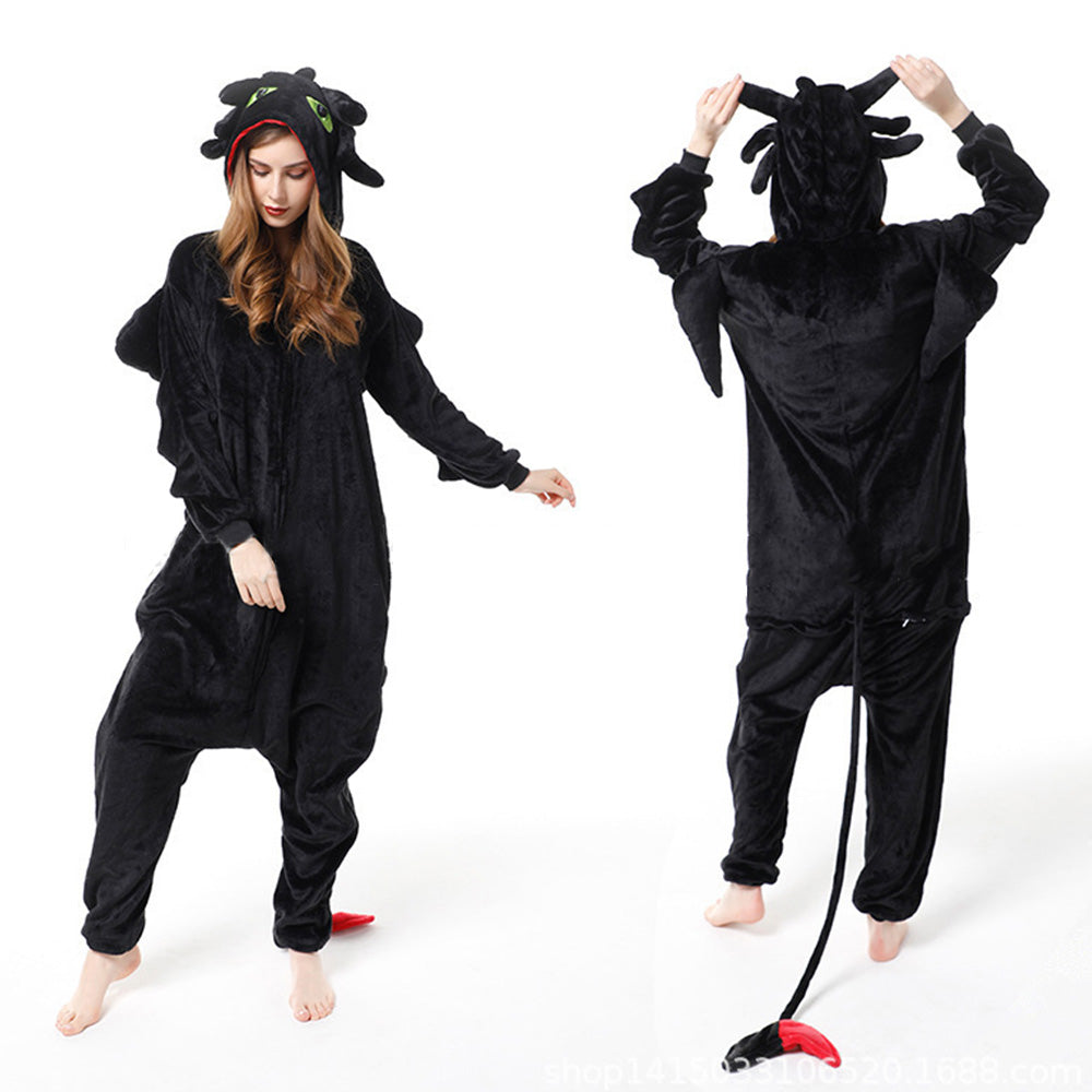 Animal Polyester Zipper Hooded Jumpsuit Onesie Adult Cosplay Unisex Pajamas Costume-Style 3