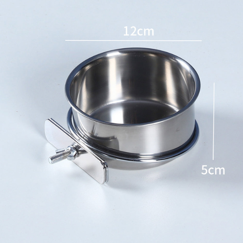 2Pcs Parrot Pet Stainless Steel Food Water Bowl Bird Feeder Crate Cage
