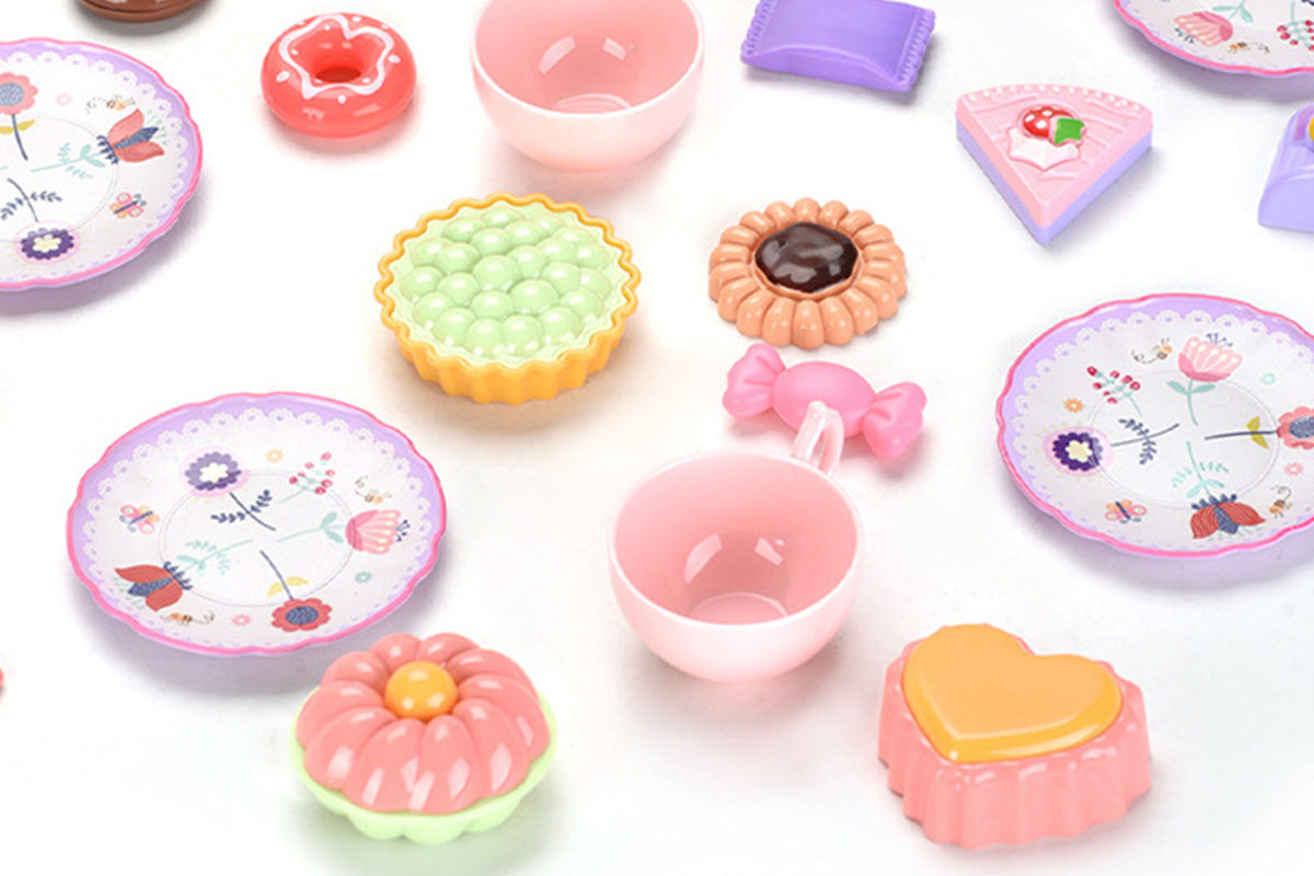 Pretend Play Tea Party Set with Dessert and Carrying Case for Role Play