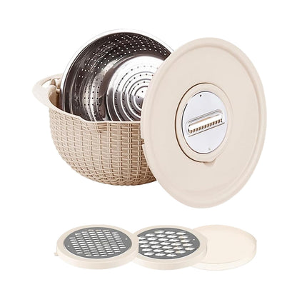 4 In 1 Double-layer Rotatable Colander Bowl Set with Lid and 3 Blades