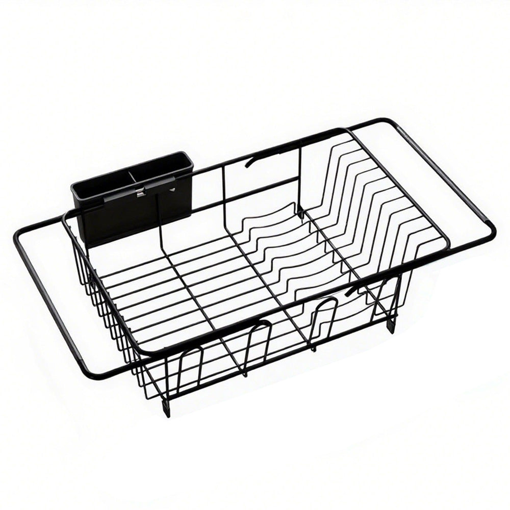 Expandable Stainless Steel Over Sink Dish Drying Rack with Utensil Holder