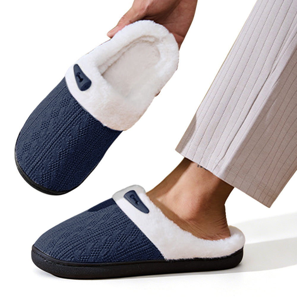 Indoor Non Slip Fuzzy Slippers for Women Warm Knitted House Shoes-Navy
