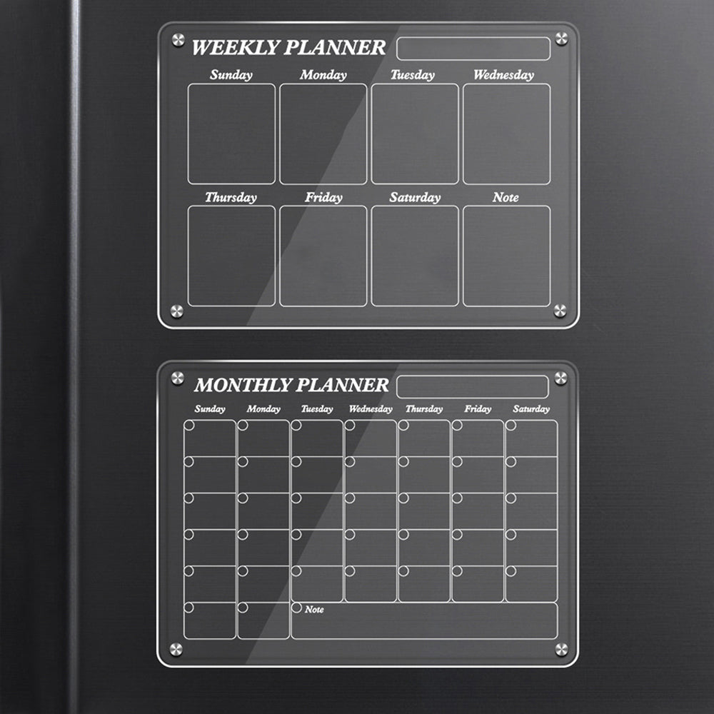 2Pcs 40x30cm Acrylic Magnetic Calendar for Fridge 5 Colorful Markers 1 Cleaning Cloth