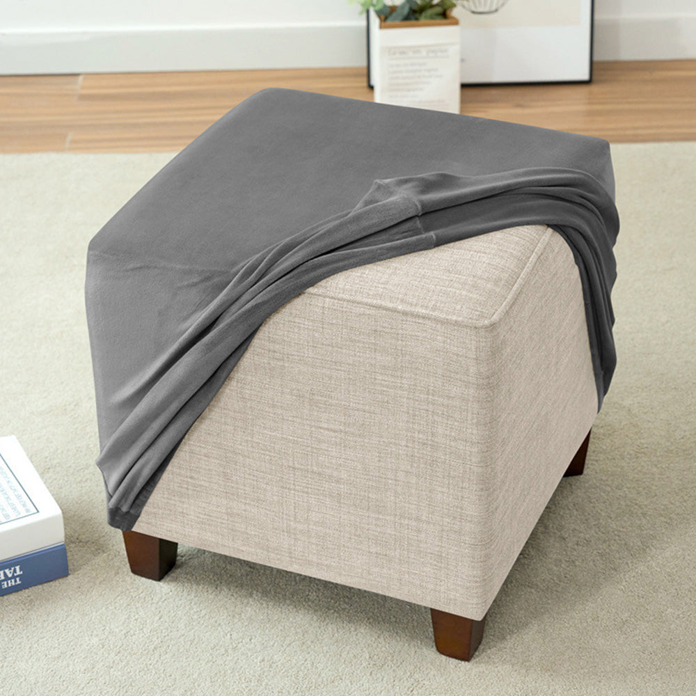 High Stretch Square Footstool Cover Machine Washable-Dark Grey