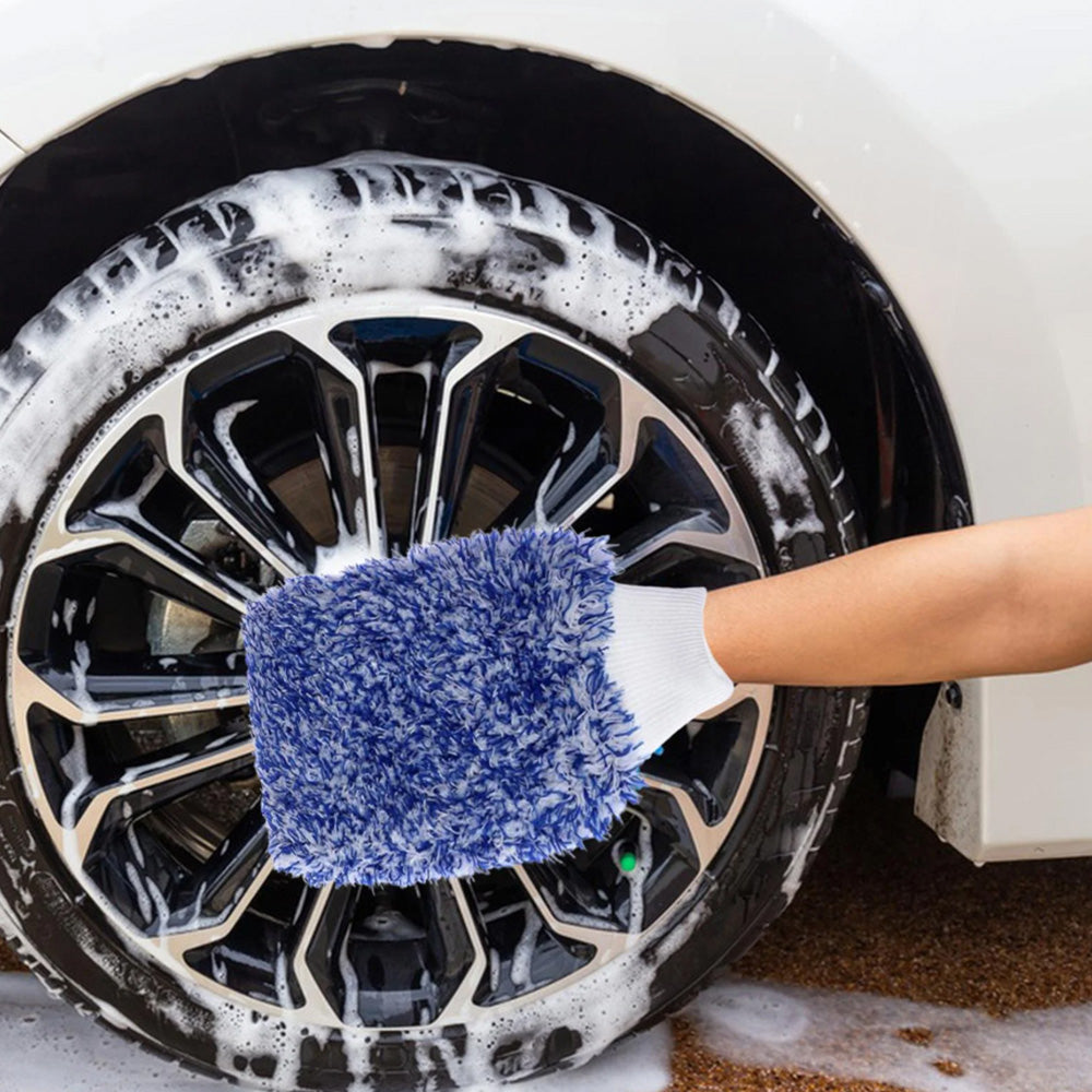 2PC Microfibre Wash Mitt Car Detailing High Density Long Pile Scratch Free Mitt with Elastic Cuff