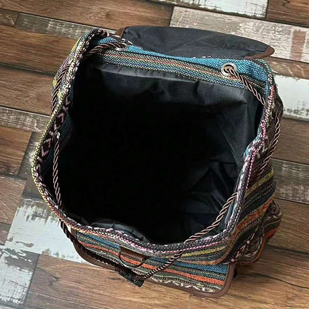 Boho Style Flap Drawstring Backpack