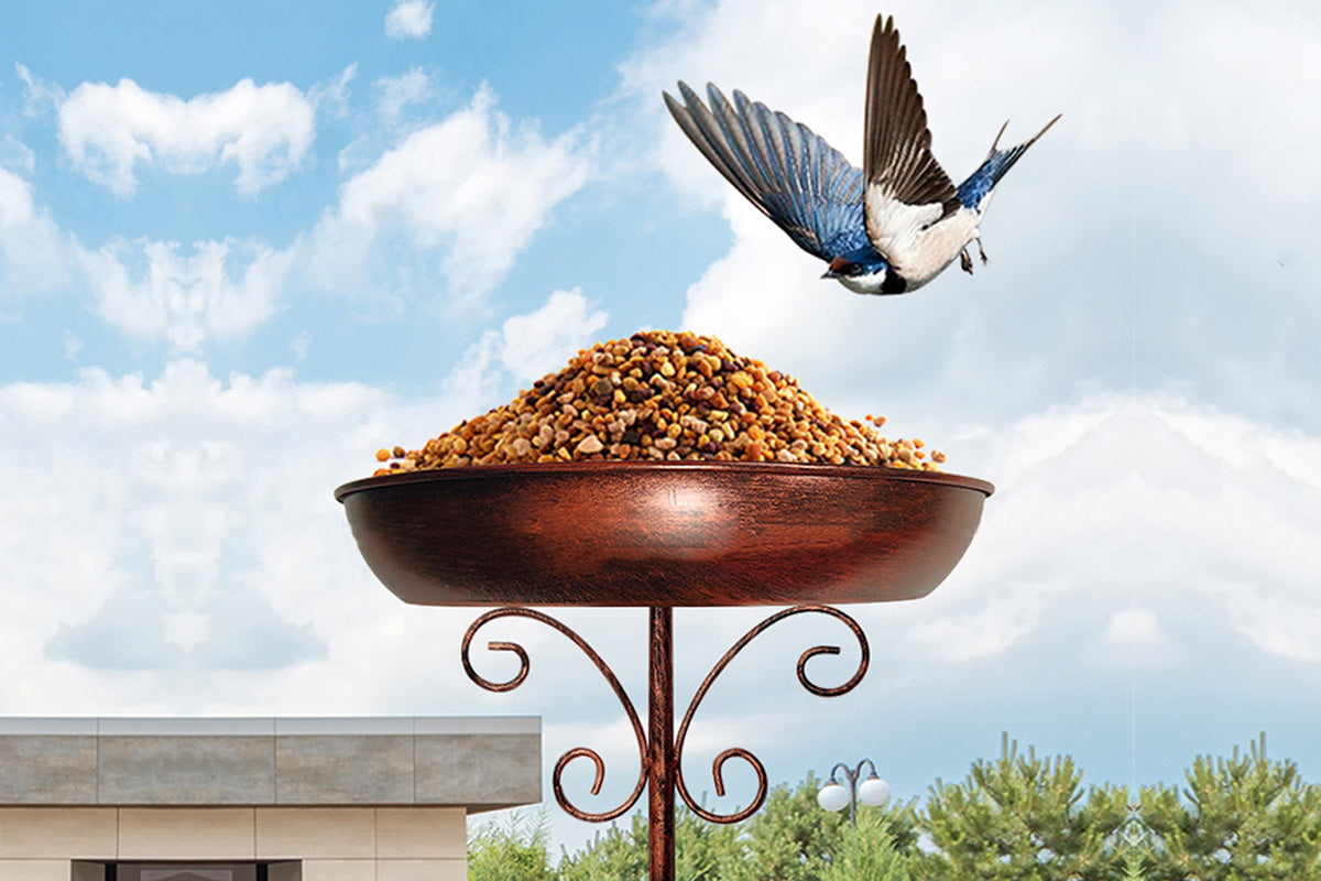 Vintage Metal Bird Bath & Feeder Bowl Weather-Resistant Garden Stand for Outdoor Yard Decor