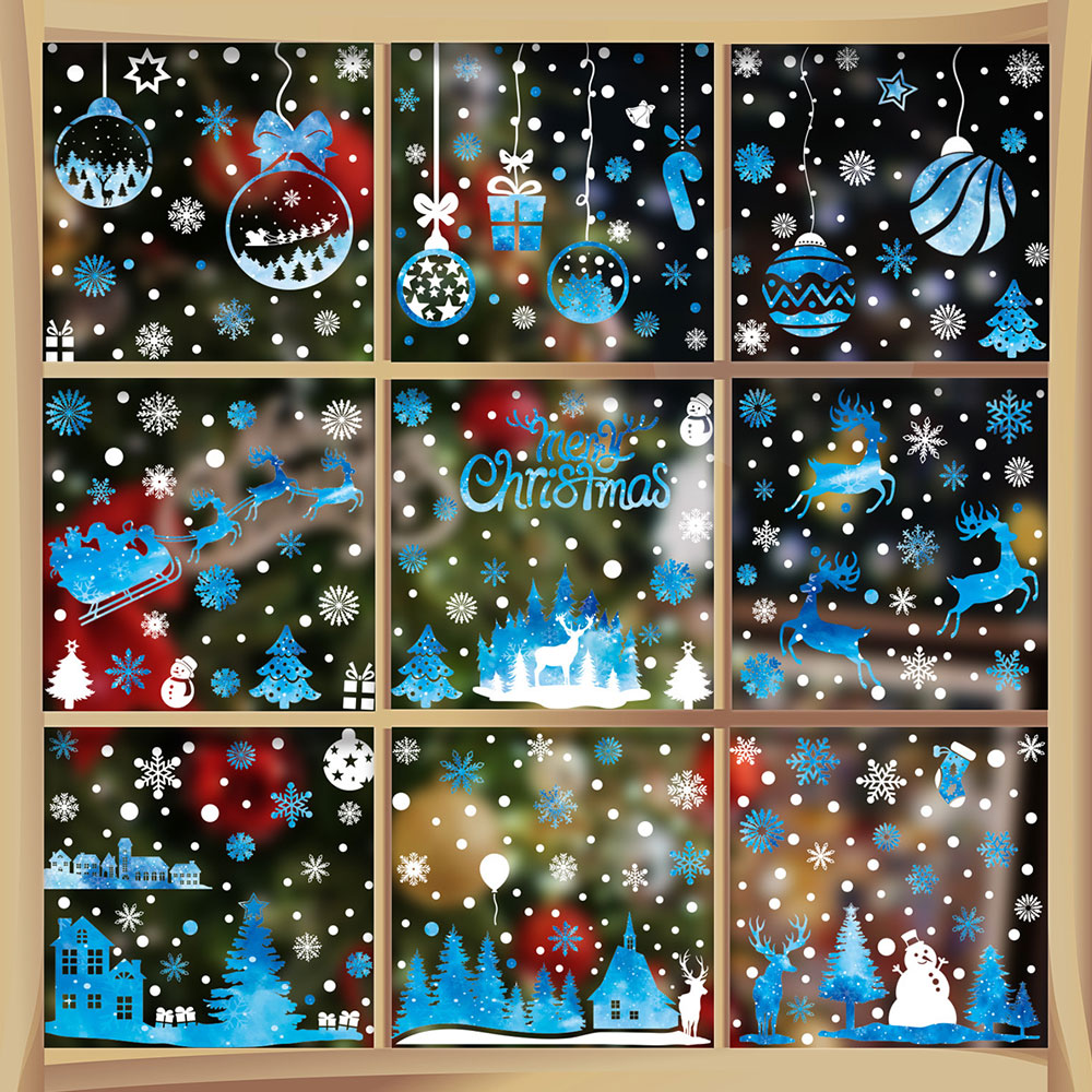 Christmas Window Glass Sticker Decal Snowman Shop Xmas Party Wall Decor