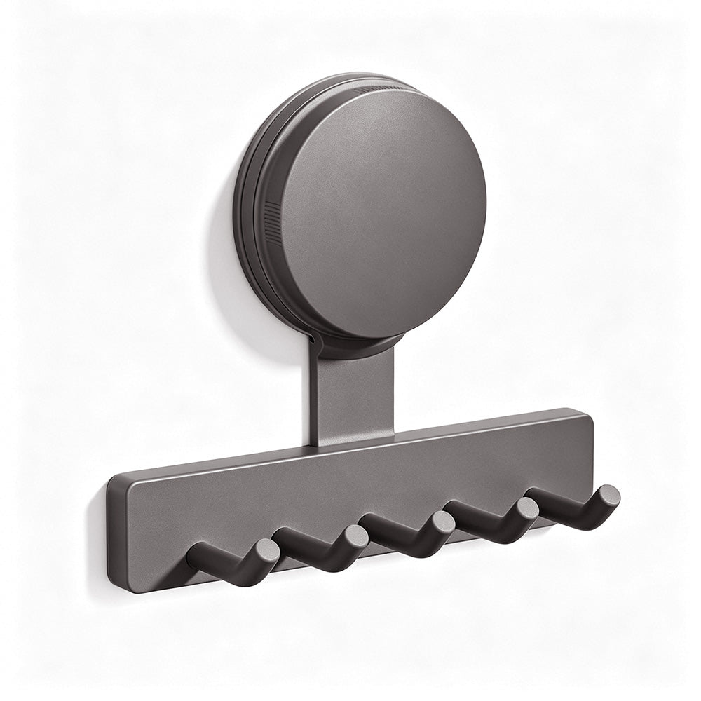 5 Hook Suction Cup Towel Rack Wall Mounted No Drill Bathroom Holder for Shower