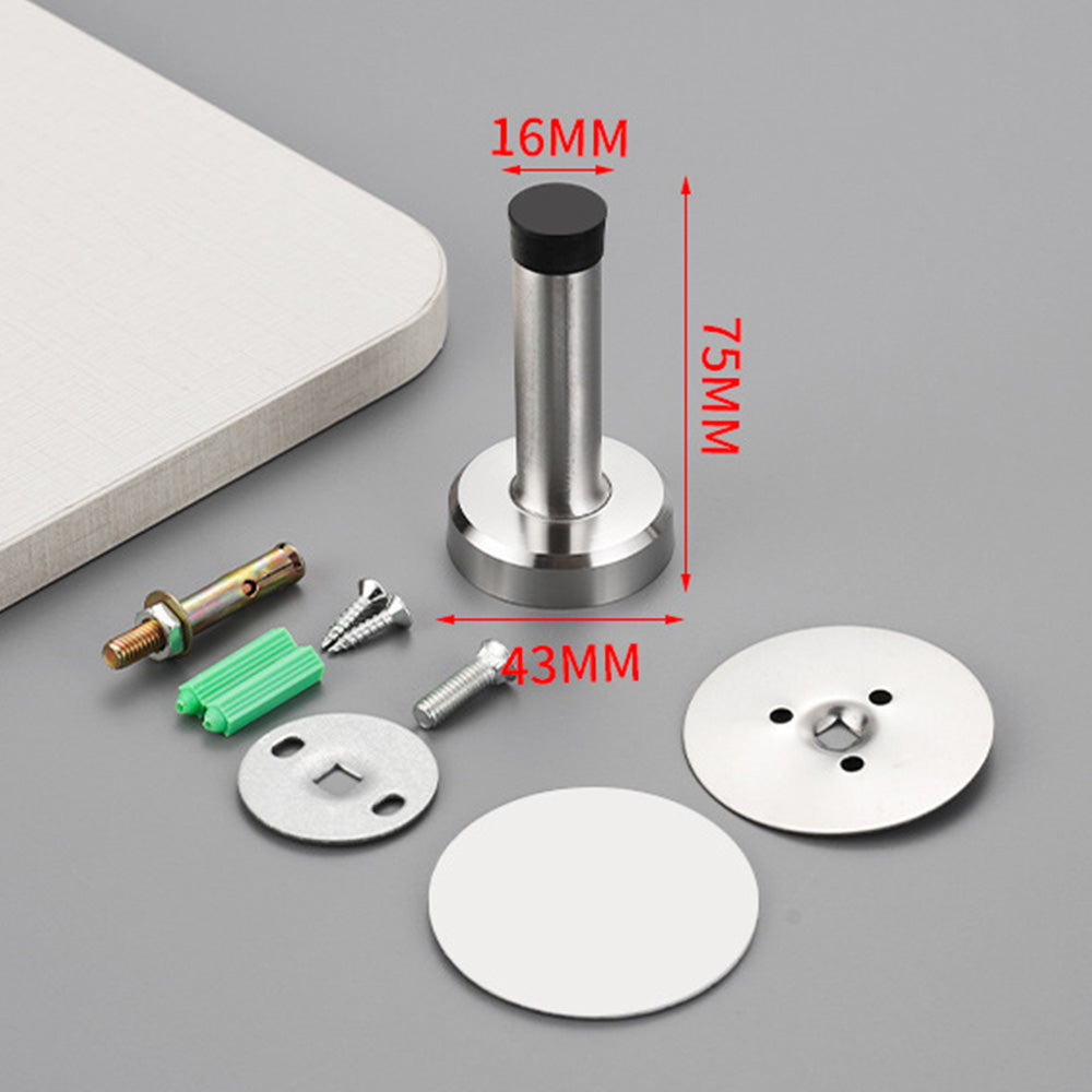 4 Pack Stainless Steel Door Stop Strong Adhesive No-Drill with Rubber Bumper