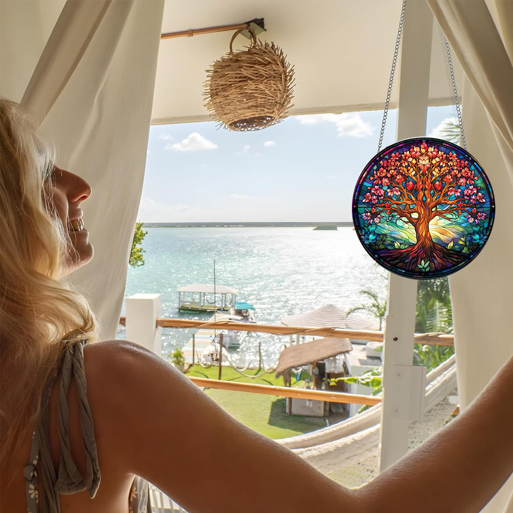 Tree of Life Hanging Decor Panel with Metal Chain