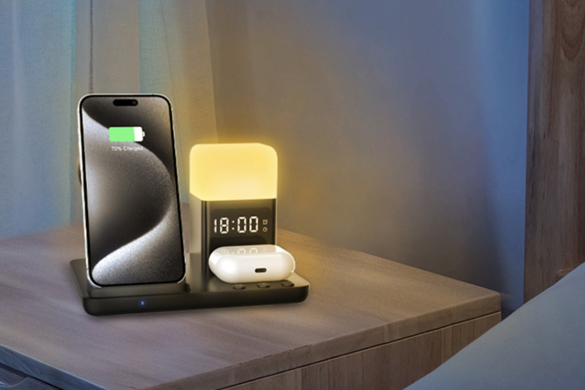 6 in 1 Charging Station with Alarm Clock Night Light for iPhone 16 15 Samsung S25 S24