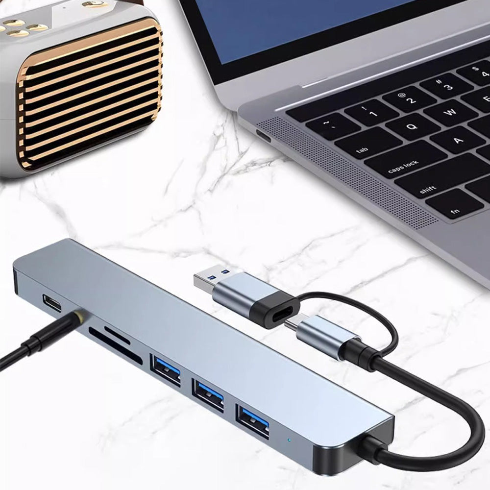 8 In 1 USB-C And USB-3.0 HUB Multiport Adapter Multifunction Splitter Docking Hub