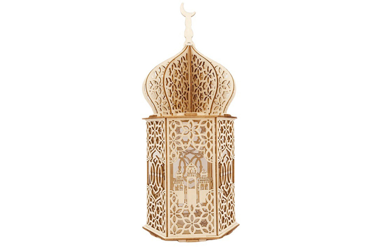 Christmas Wooden Lantern – Decorative Carved Hollow LED Night Light for Holiday Home Decor