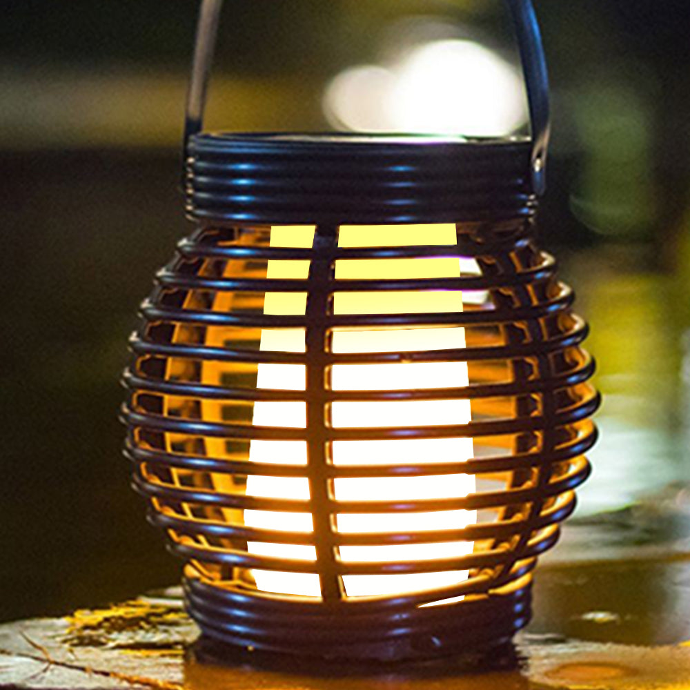 Portable Simulated Rattan Flame Round Solar Lantern Lamp