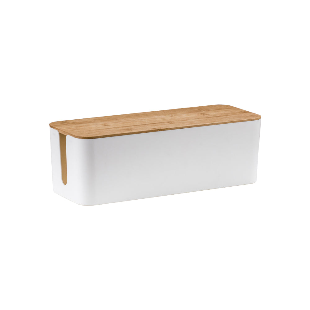 Bamboo Lid Cable Management Storage Box for Home and Office
