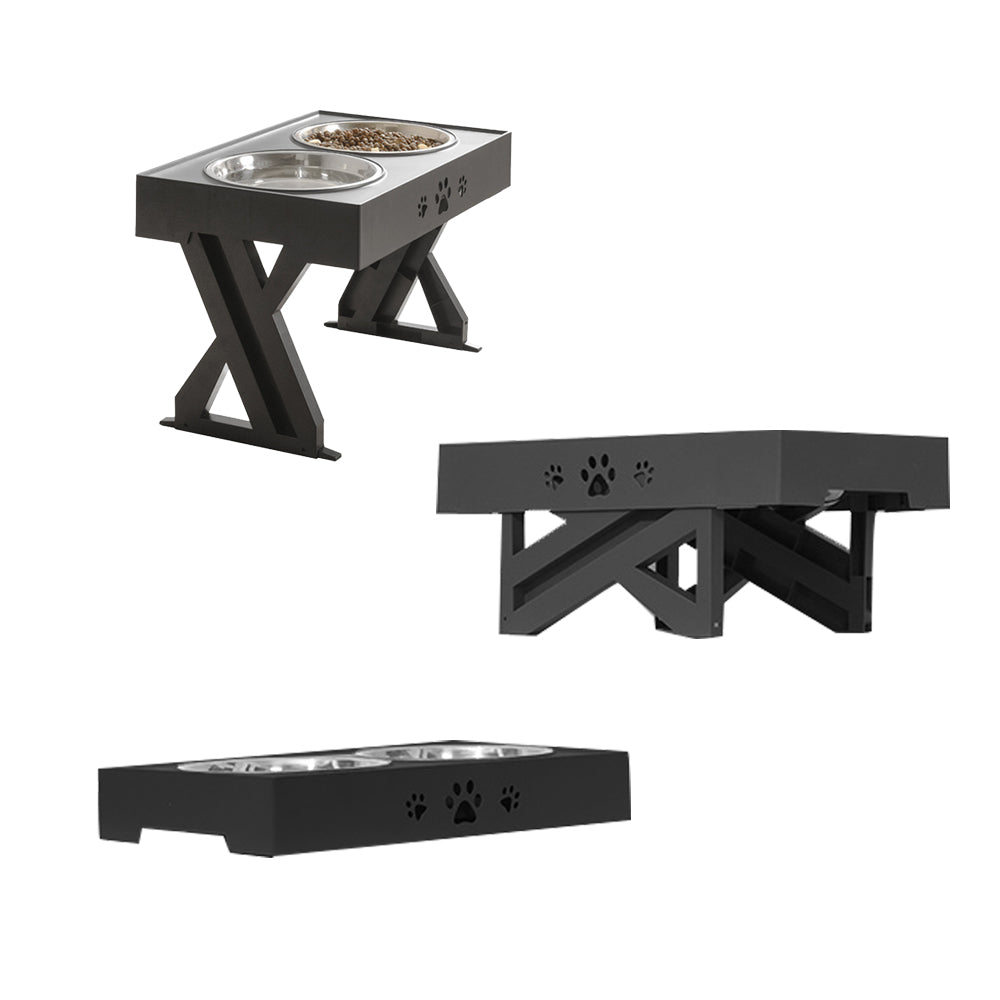 Elevated Pet Feeder Food Water with Double Bowl Adjustable Height Raised Stand
