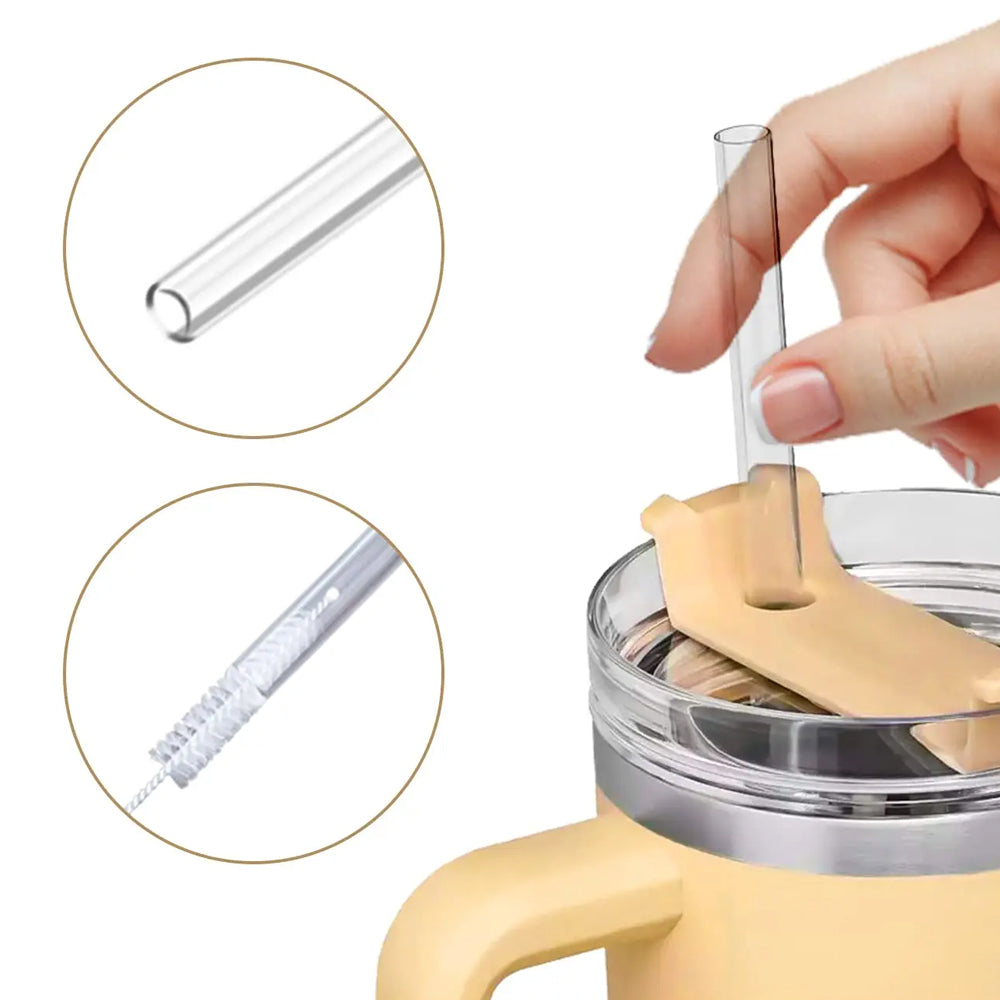 8Pcs Transparent Reusable Straws with Cleaning Brush for Stanley 30 oz 40 oz Cup Tumbler