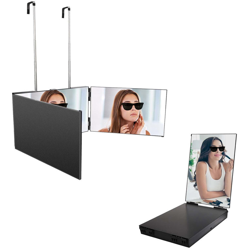 2Pcs Adjustable Tri-Fold Hairdressing Makeup Mirror   with Hook