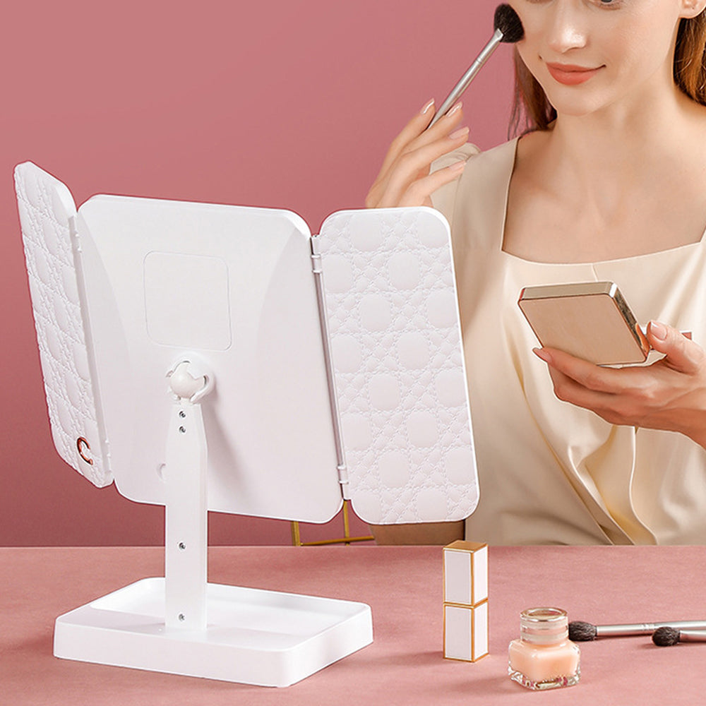 Tri-Fold Standing LED Makeup Mirror with 2X 3X Magnification