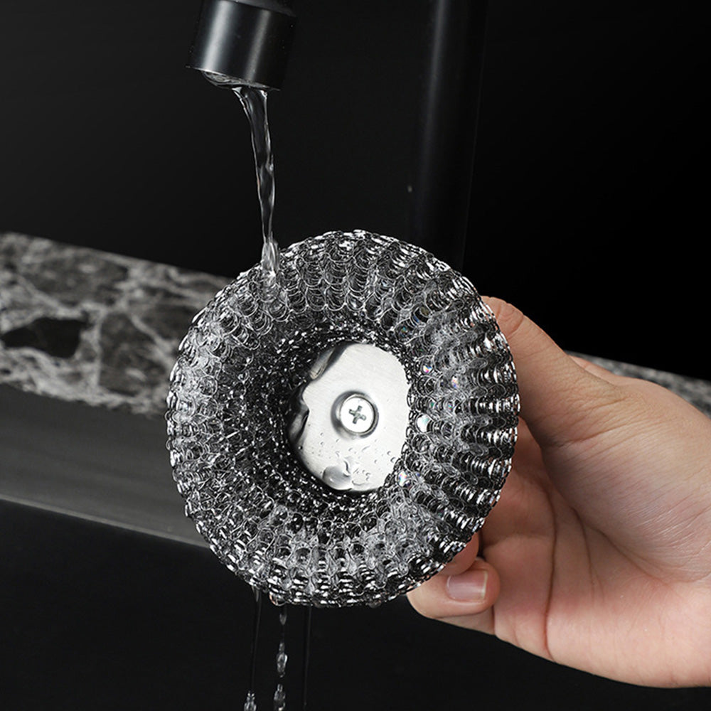 Steel Wool Cleaning Brush with Handle and 5 Replacement Heads for Kitchen