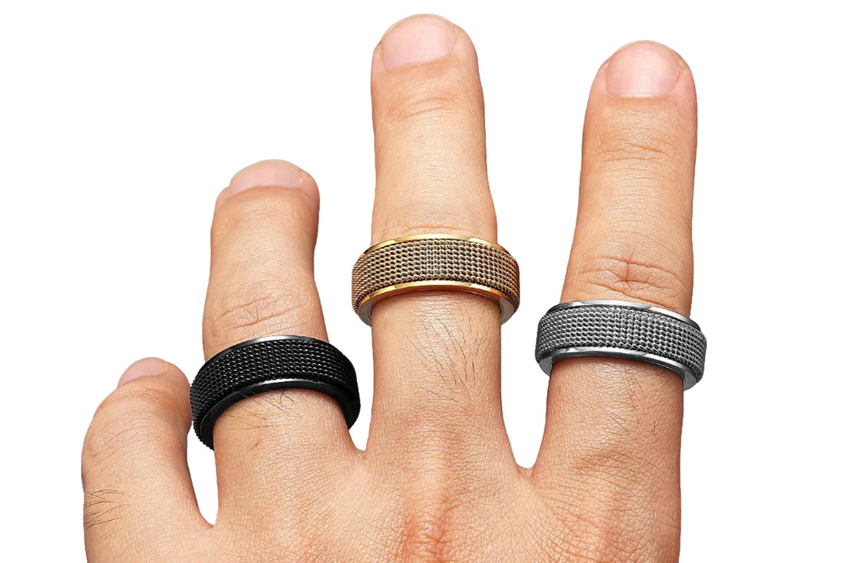 Titanium Steel Spinner Ring Set Silver Black Gold Relaxing Rotating Rings