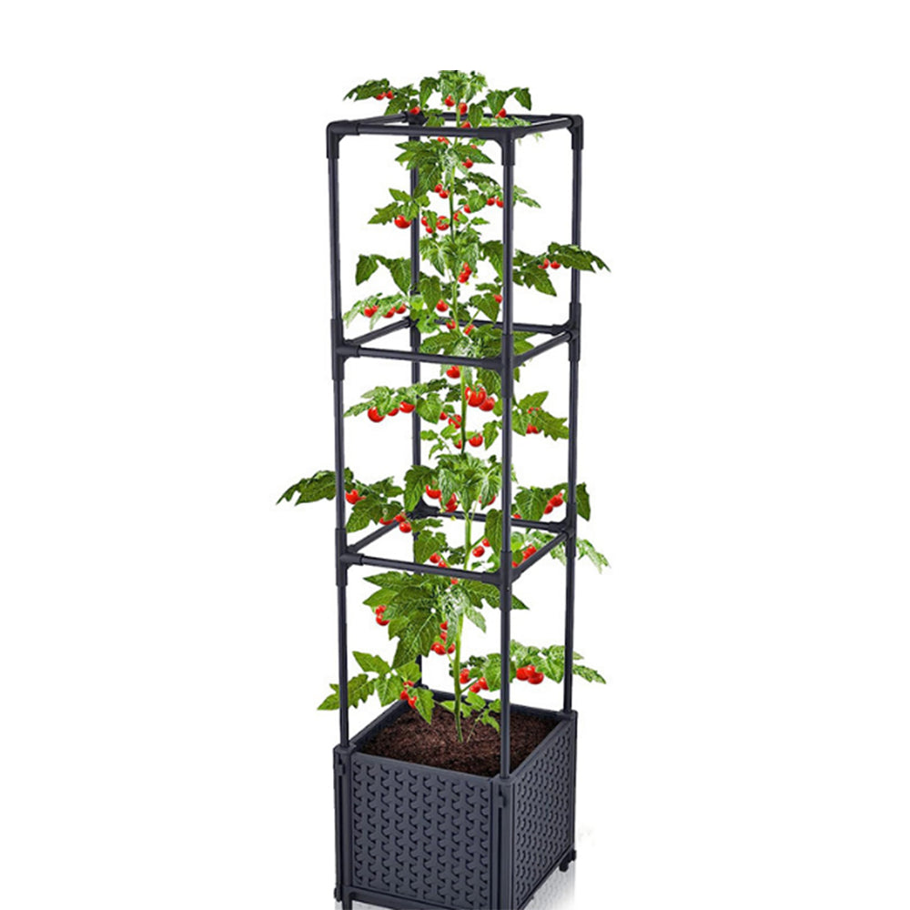 3Tiers Raised Planter Boxes with Trellis for Climbing Vegetable Plants
