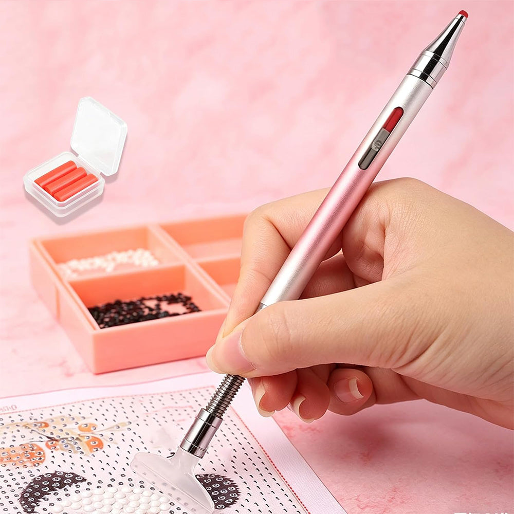 Dual Tip Rhinestone Painting Pen with Corrector and Viewing Window Pink