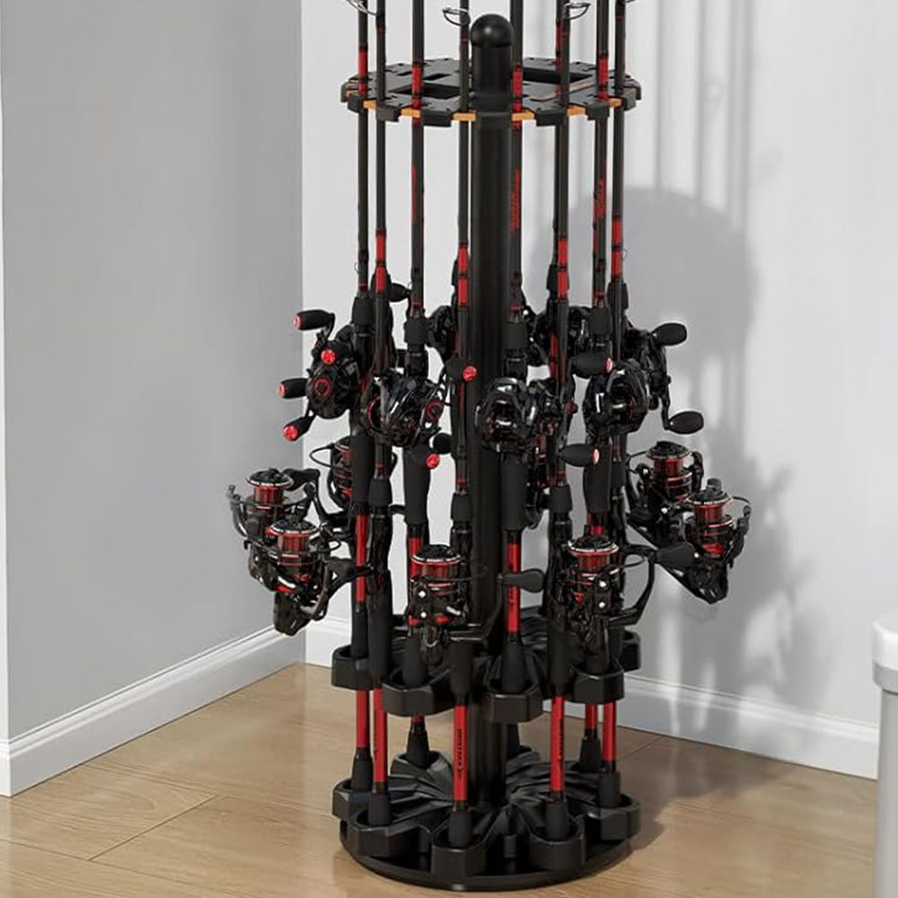 Rotating Fishing Rod Holder with Wheels Holds Up to 16 Poles Fishing Rod Rack for Home Tackle Shop